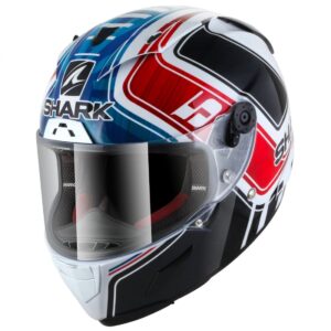 Casco Shark Race-R Pro Zarco GP France con diseño en rojo, azul y blanco para uso en competición